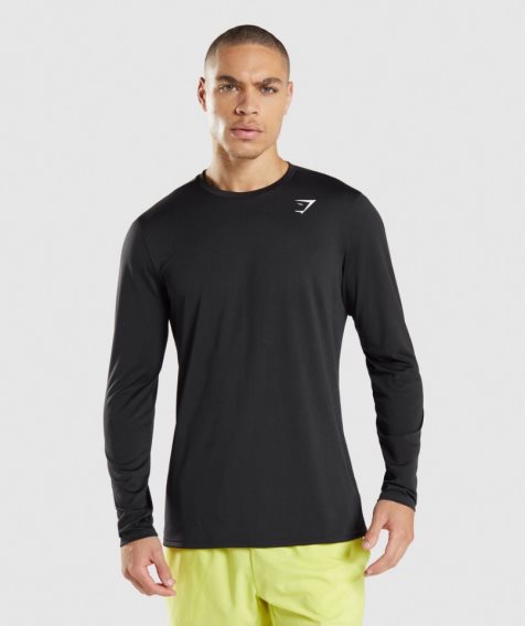 Men's Gymshark Arrival Long Sleeve T-Shirts Black | CA 75D603